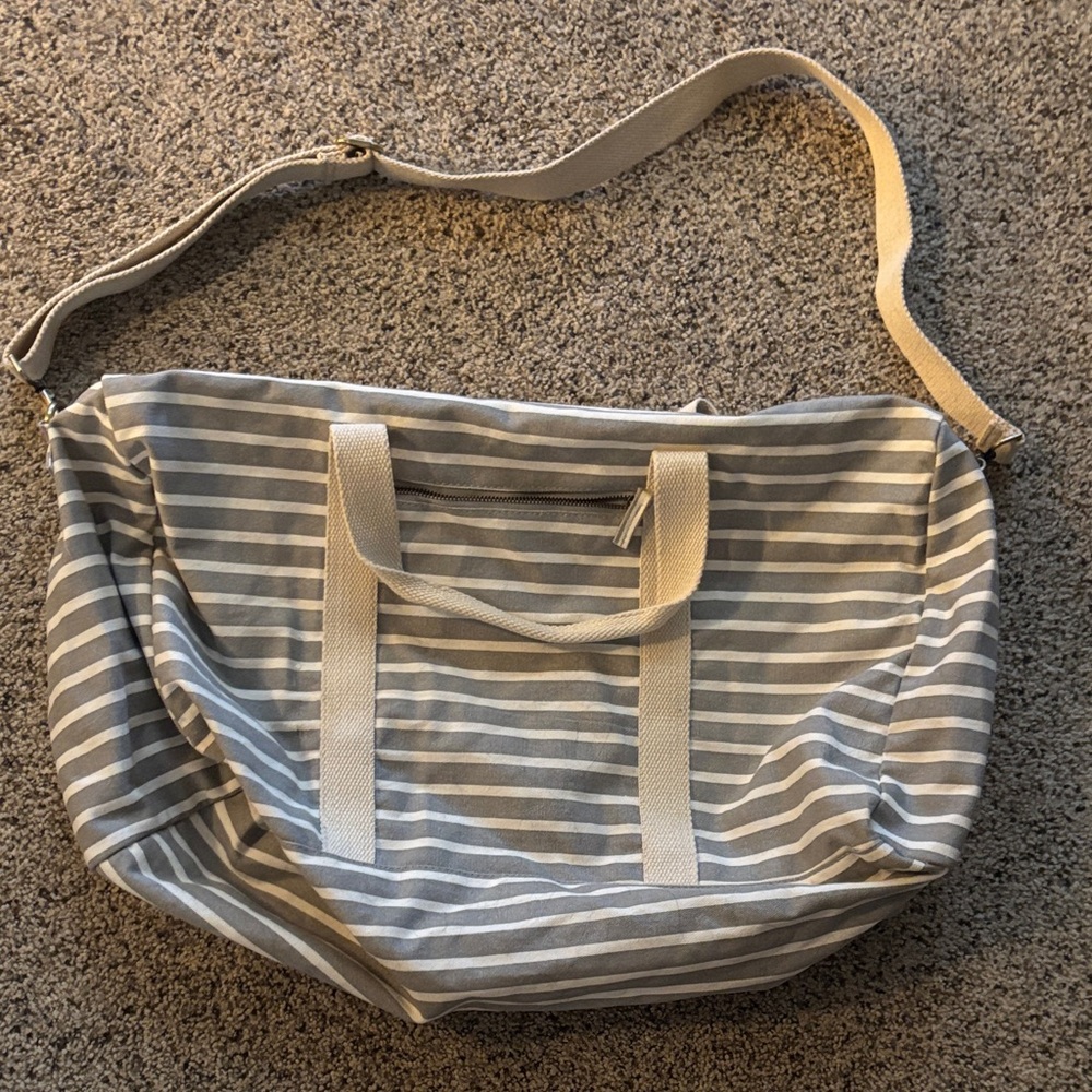 Striped Gray and White Tote Bag